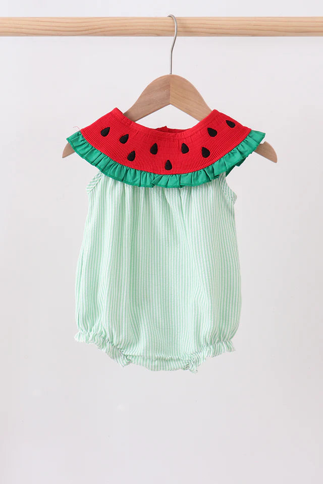 Watermelon Seersucker Smocked Bubble