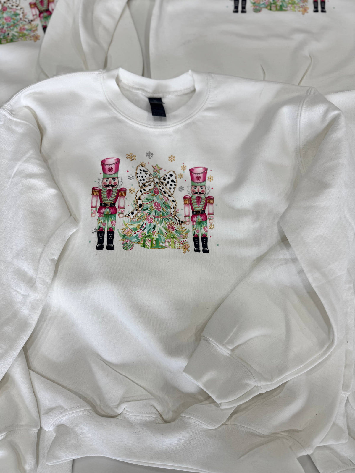 Youth Nutcracker Christmas Sweatshirt | Leopard Bow Tree Holiday Pullover