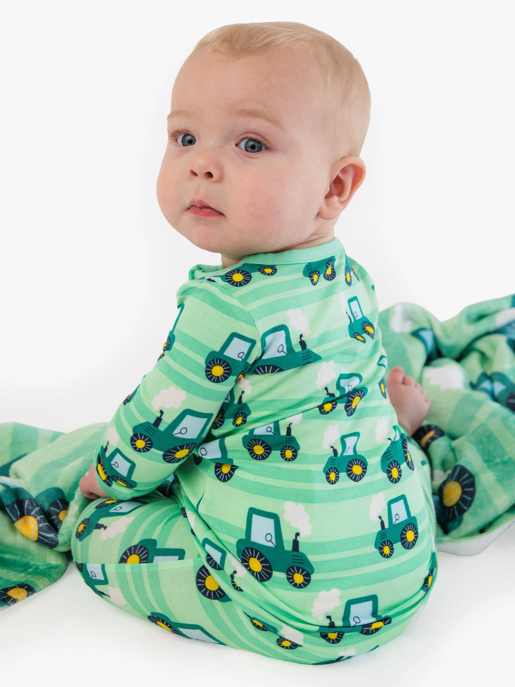 SoftSnooze™ Baby Bamboo Viscose Tractor Time Convertible One Piece Footie Pajama