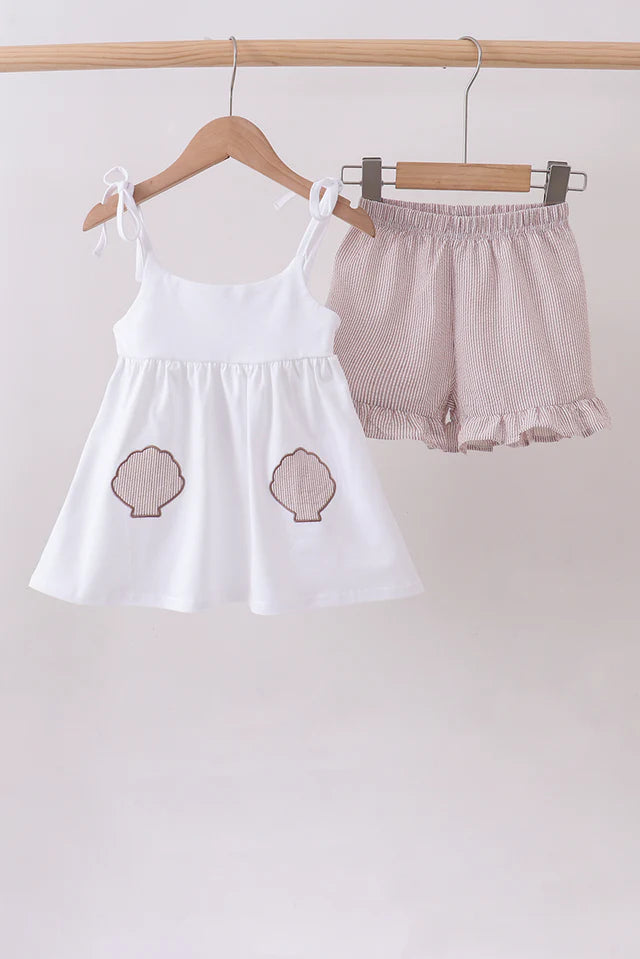 Ivory Shell Embroidery Ruffle Set