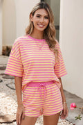 LDC Stripe Drop Shoulder Boxy Casual Terry Short Set