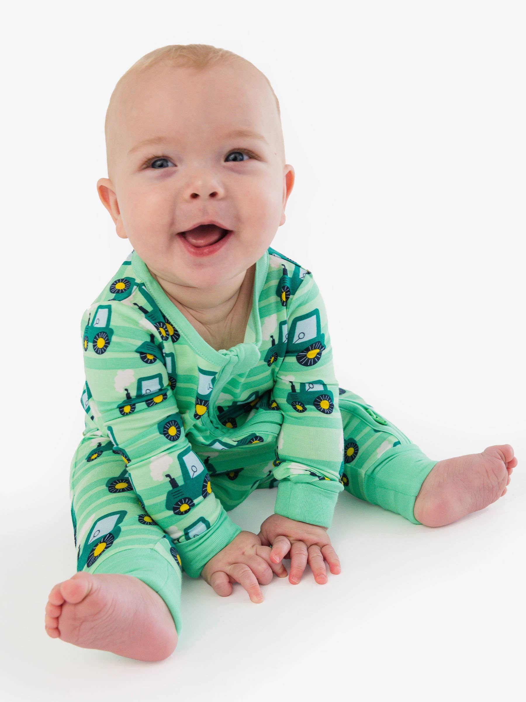 SoftSnooze™ Baby Bamboo Viscose Tractor Time Convertible One Piece Footie Pajama