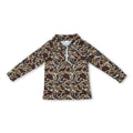 Long sleeves dark brown camo kids boys zipper pullover