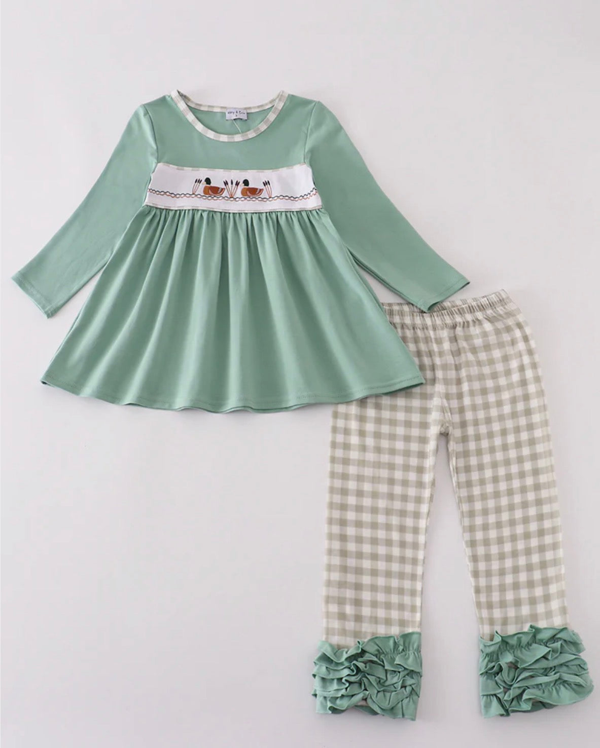 Girls Green Duck Ruffle Set