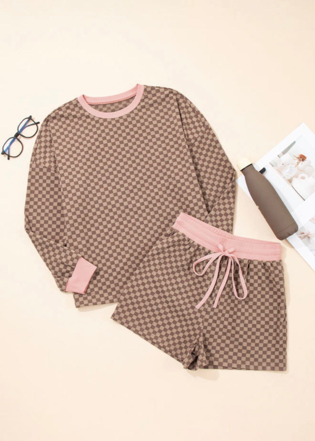 Brown and Pink Checkerboard Set