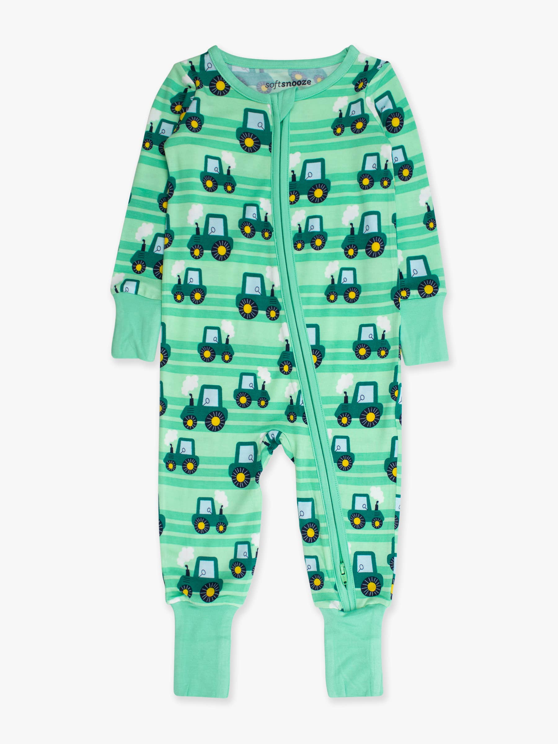 SoftSnooze™ Baby Bamboo Viscose Tractor Time Convertible One Piece Footie Pajama