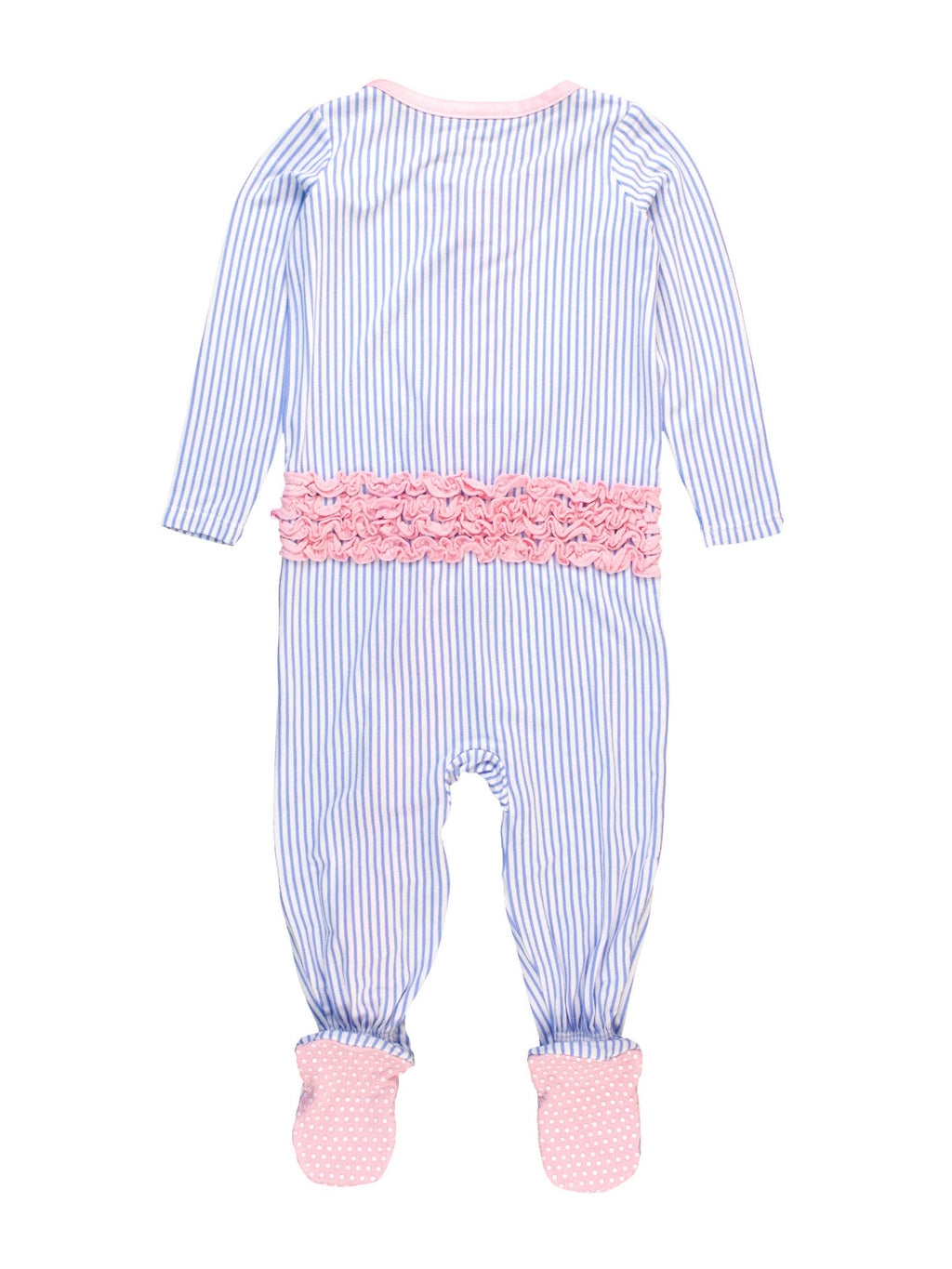 SoftSnooze™ Baby Girls Bamboo Viscose Periwinkle & White Micro Stripe Footed Ruffle One Piece Pajama