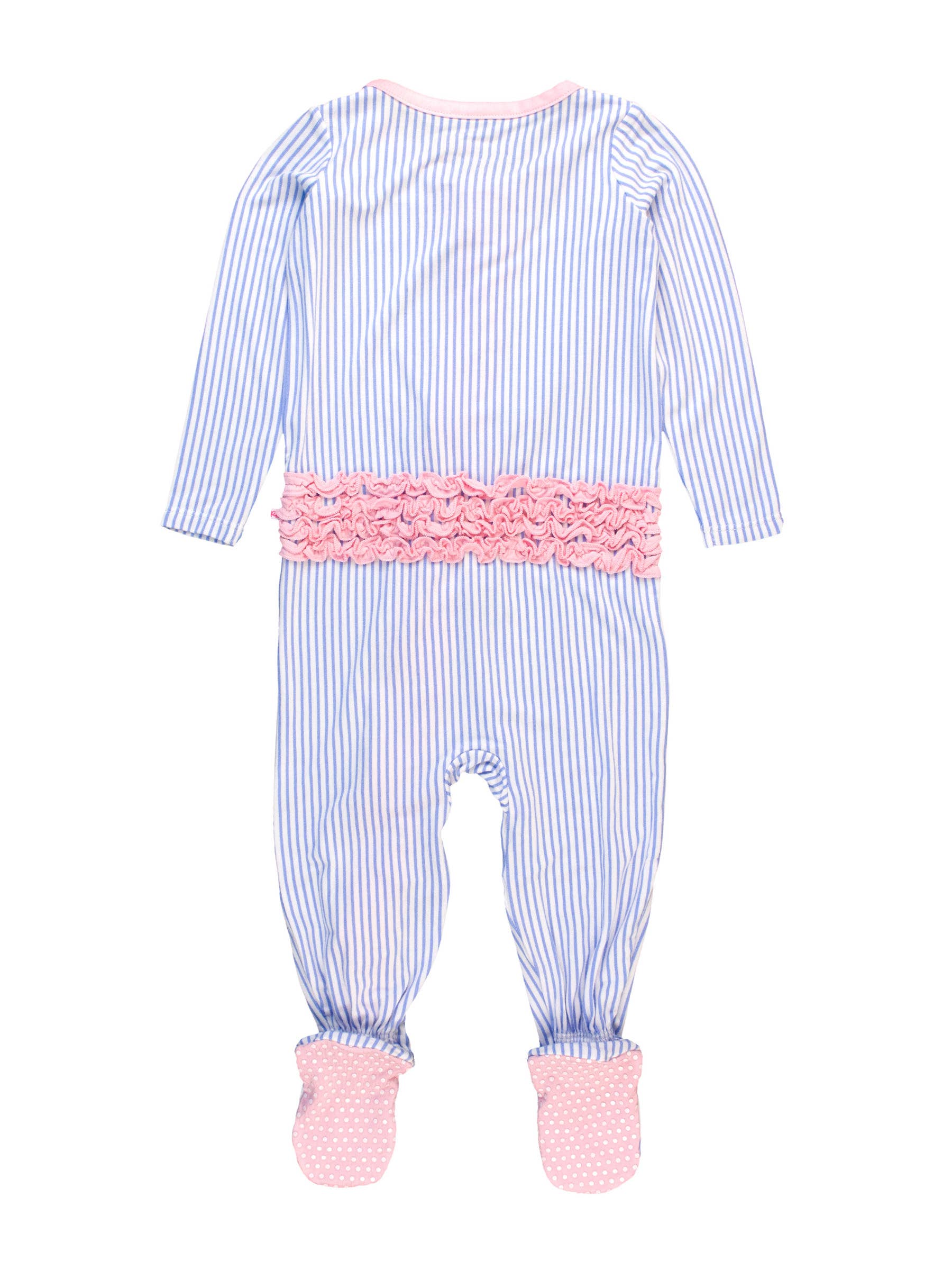 SoftSnooze™ Baby Girls Bamboo Viscose Periwinkle & White Micro Stripe Footed Ruffle One Piece Pajama