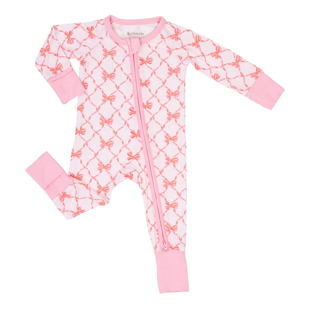 Beautiful Bows Baby Bamboo Pajamas, 2-Way Zipper Romper