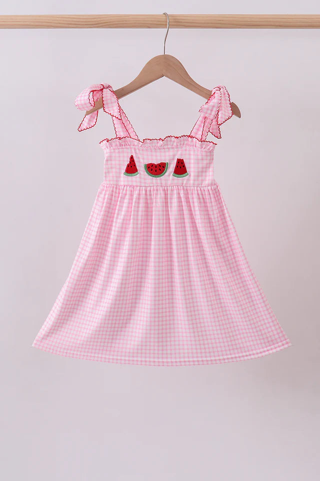 Pink Watermelon Embroidery Ruffle