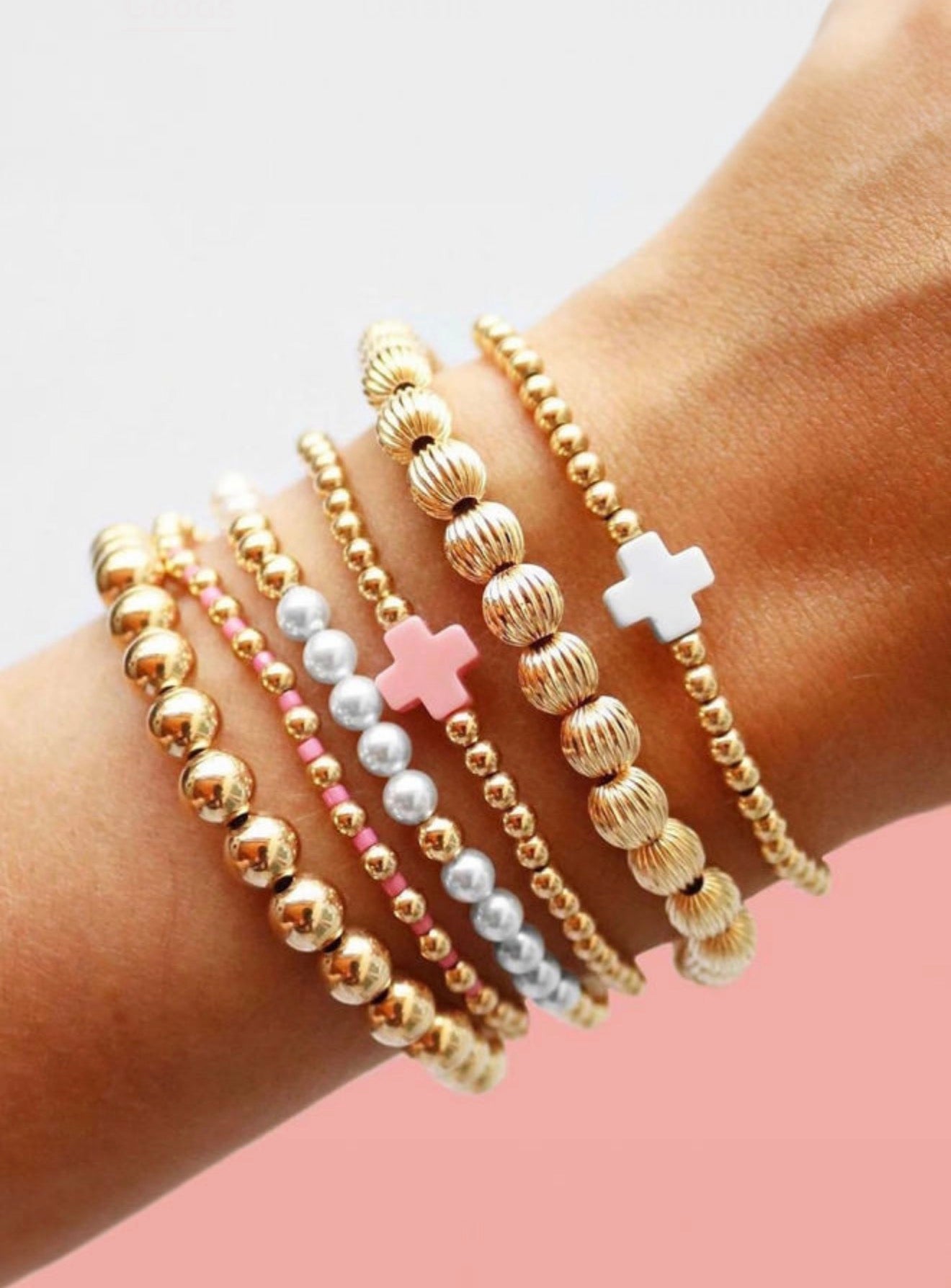 Gold Cross Bracelet Stack Bracelet