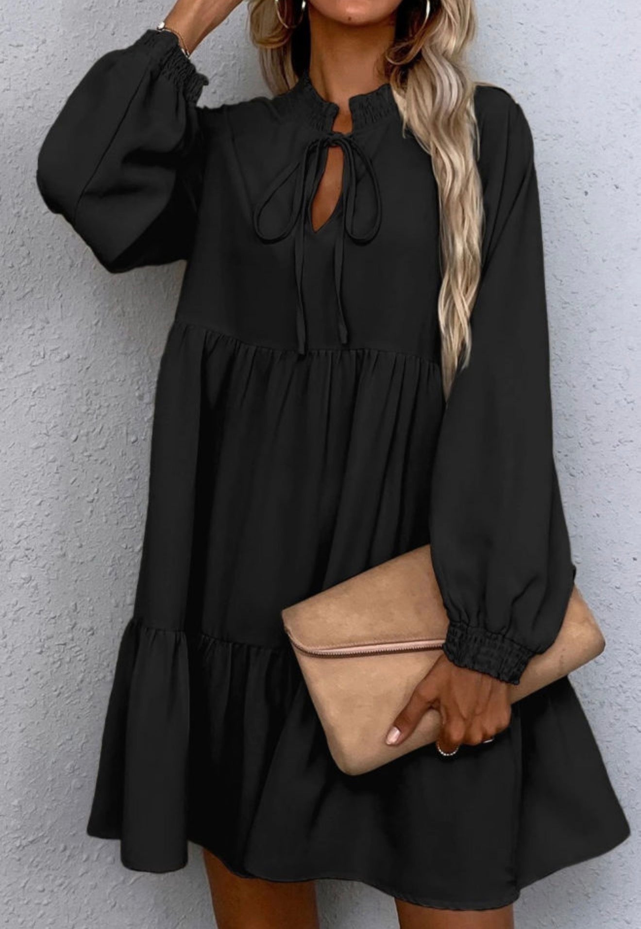 Black Tie Smocked Dress