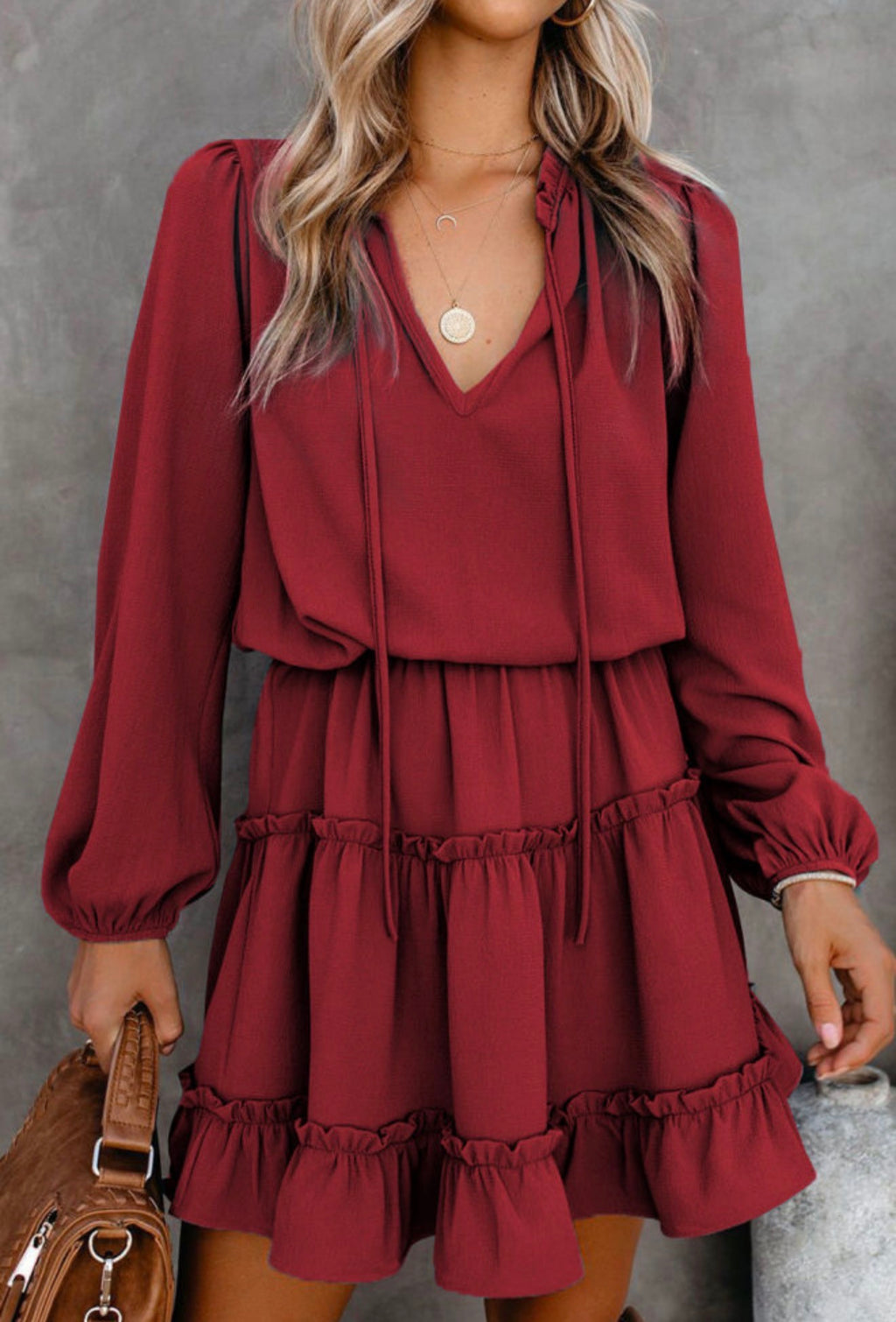 Long Sleeve Ruffled Mini Dress