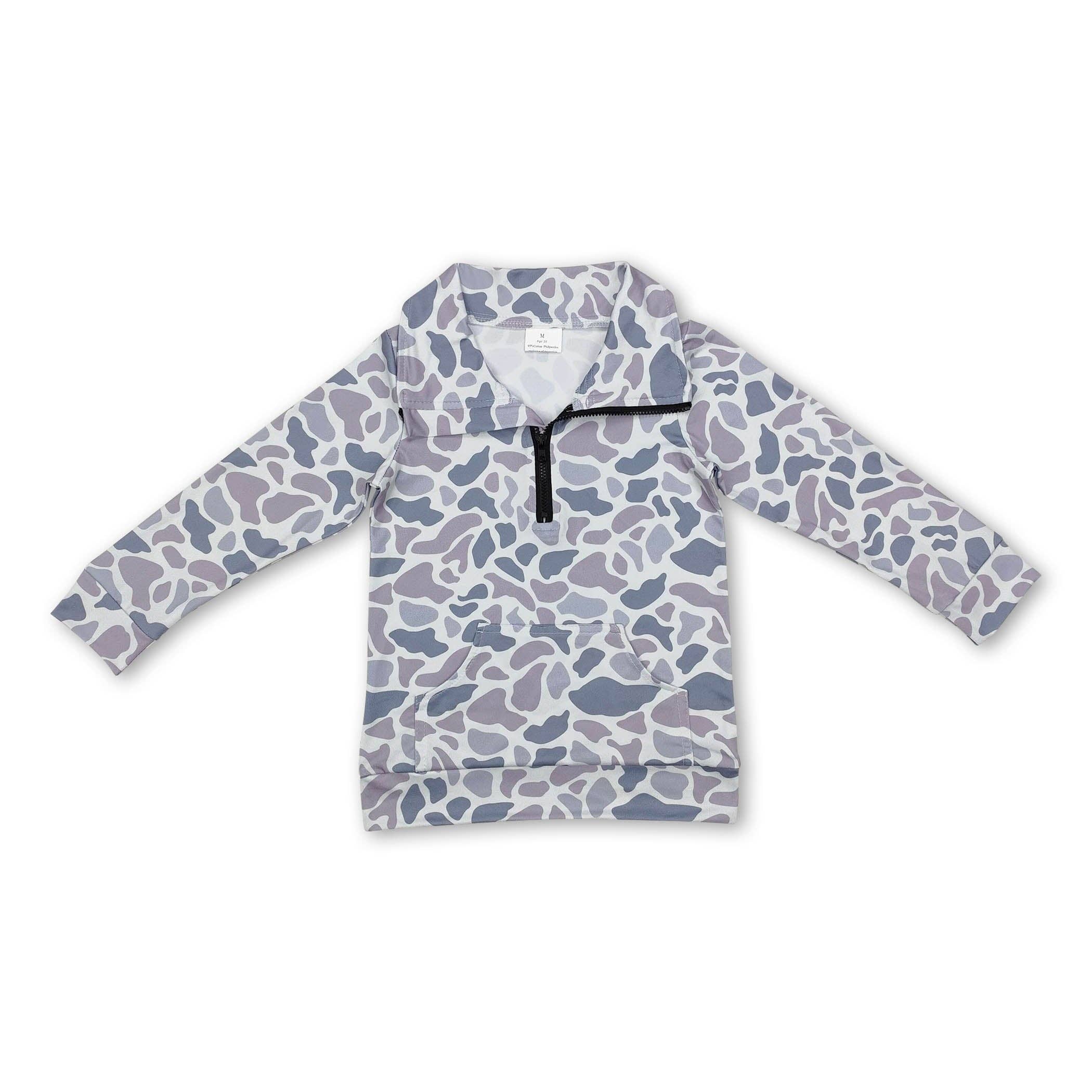 Grey Camo Pocket Kids Zip Pullover